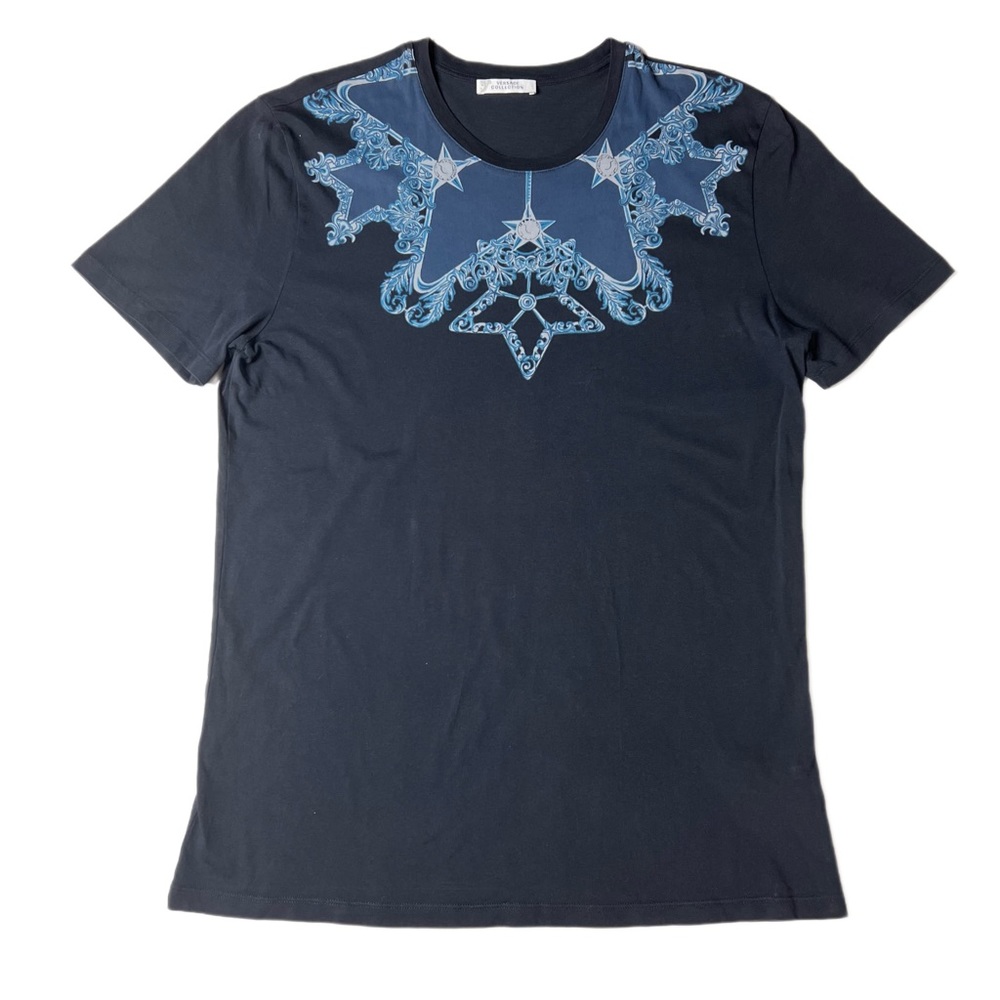 Versace Collection Navy Short Sleeve Starred Cotton T-shirt | European XL | US M